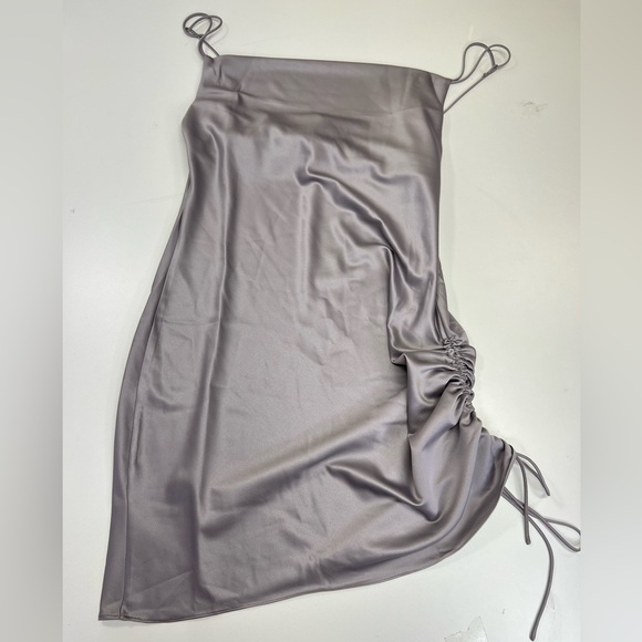 Topshop Tall Ruched Side Strappy Satin Mini Dress Silver Gray New With Tags 10 - Picture 2 of 12